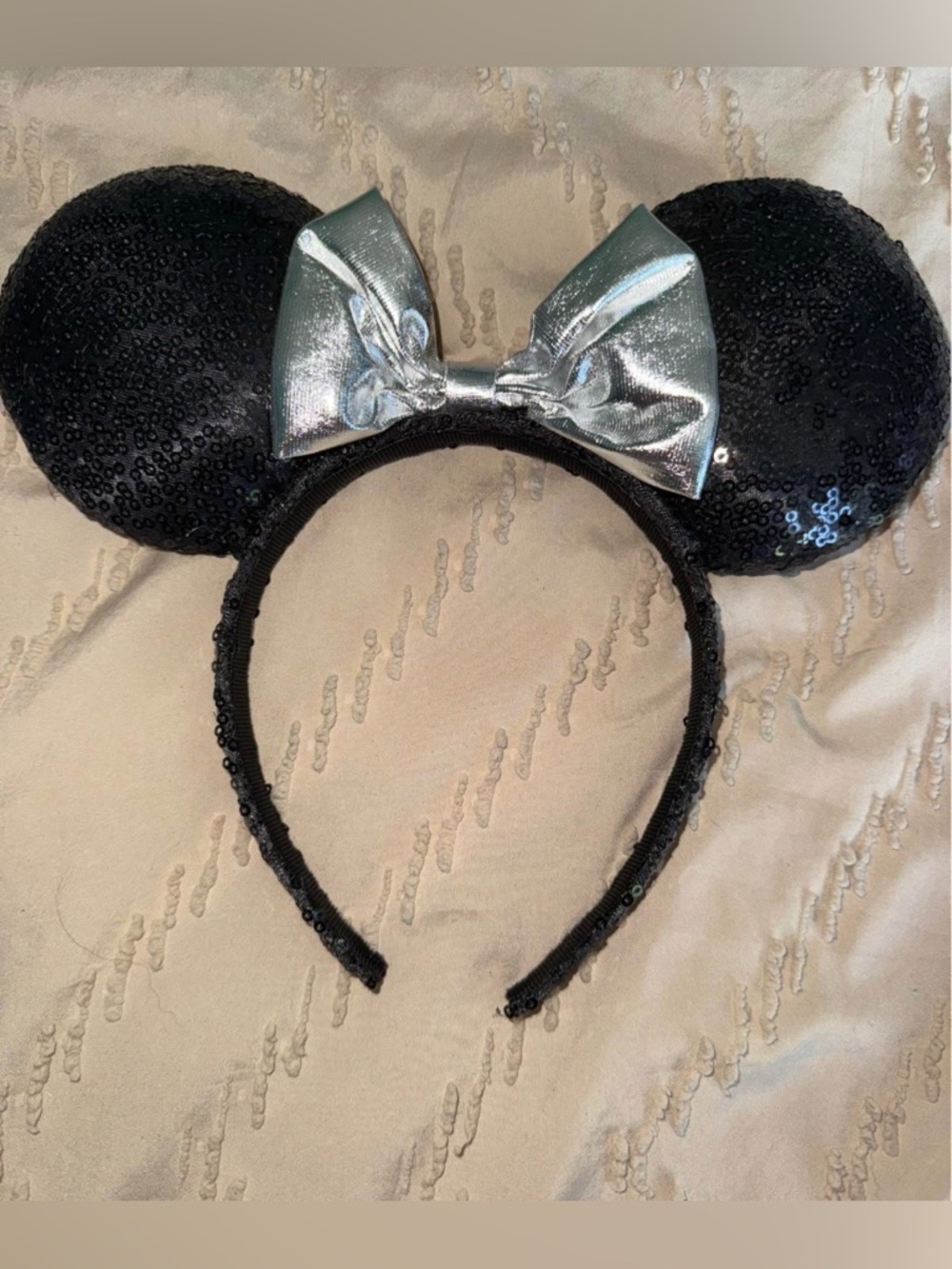 Sequin Mouse Ear Headband with Silver Bow